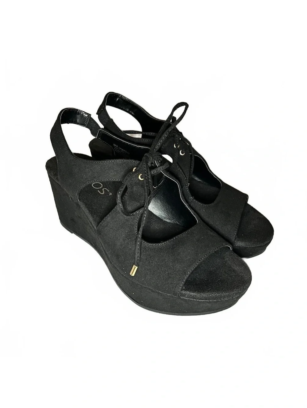 TOETOS Women's Black Suede Lace-Up Wedges Size 8 NWB
